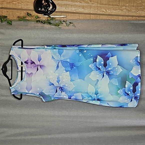 INDIA BOUTIQUE BLUE FLORAL SUMMER / BEACH DRESS - Picture 1 of 8